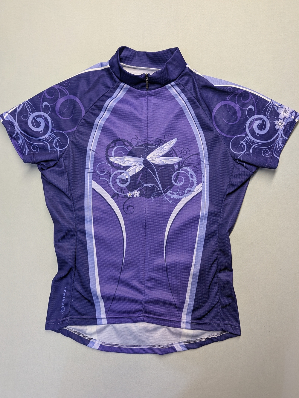 Vintage Primal Cycling Jersey Women's Size 8 Purple Dragonfly Graphic